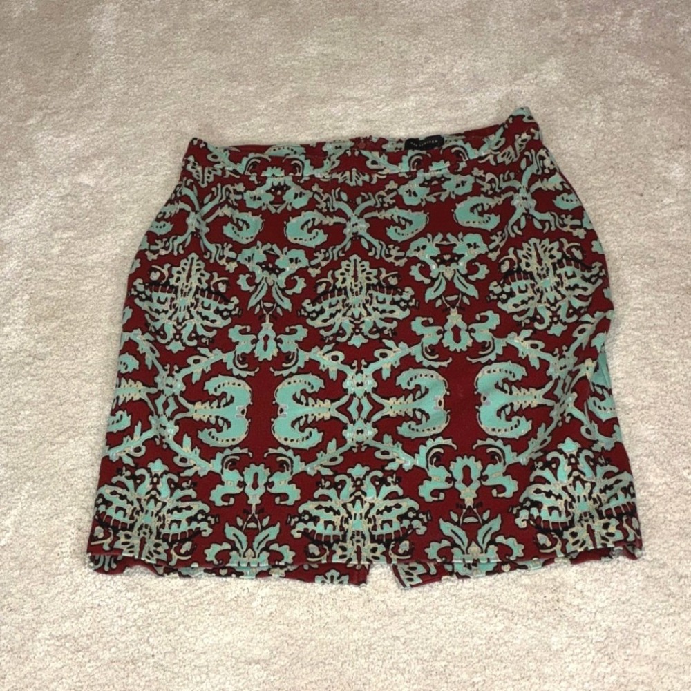 The Limited Burgundy Damask Pencil Skirt -‎ 10- Boho Retro Chic